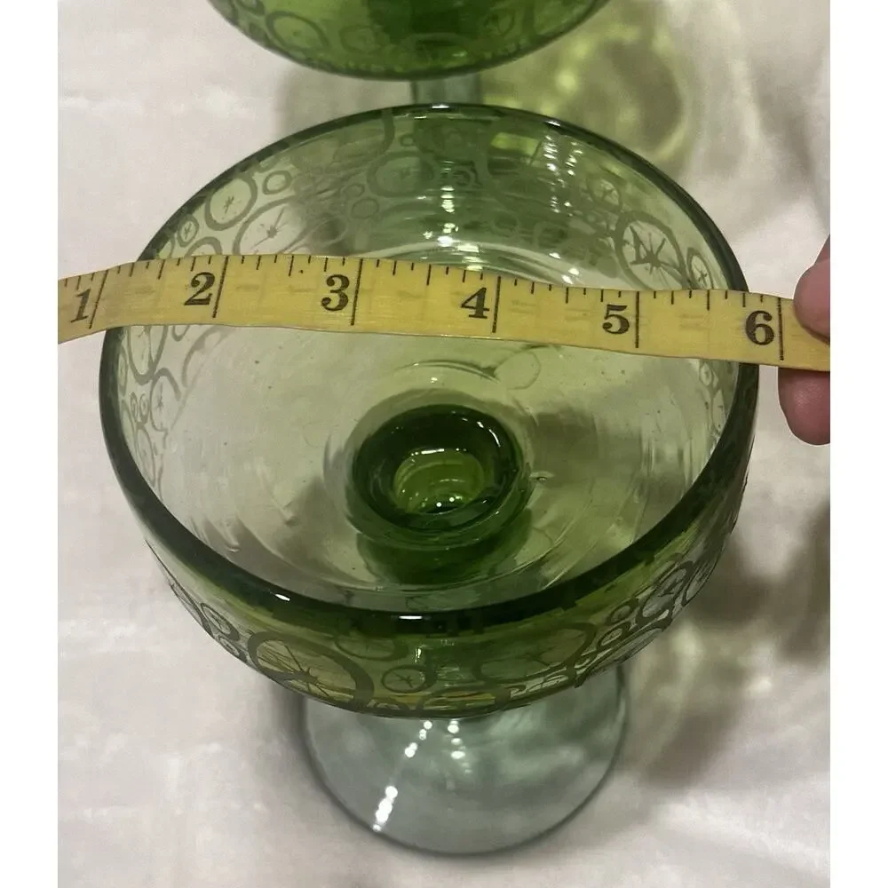 Authentic Mexican Hand Blown Green Margarita Glasses Set of 2 Limes Barware